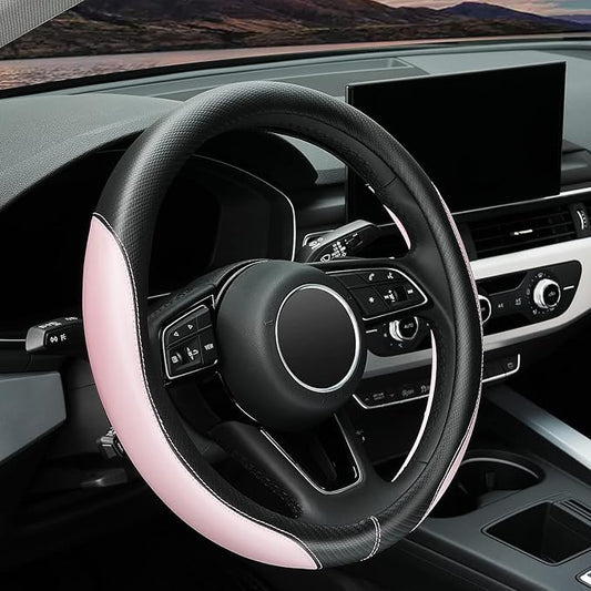 YHONGJT Soft Cute Light Pink Microfiber Leather Anti-Slip Steering Wheel Cover, Universal 15 Inch for Women Girls, Fit Vehicles, Sedans, SUVs, Vans, Trucks