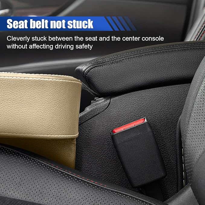 KITUREK Car Cup Holder, PU Leather Cover Auto Front Seat Organizer, Beige | Multifunctional Cup Drink Holder, Gap Filler Coin Bucket Storage Box, Console Side Pocket, Cell Mobile Phone Holder