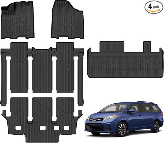 Floor Mats for 2013-2020 Toyota Sienna Only 7 Seats Upgrade Trunk Mat All Weather TPE Floor Liners Fit for 2020 Sienna 1st & 2nd & 3rd Row and Cargo Liner Anti-Slip Full Set Car Mats