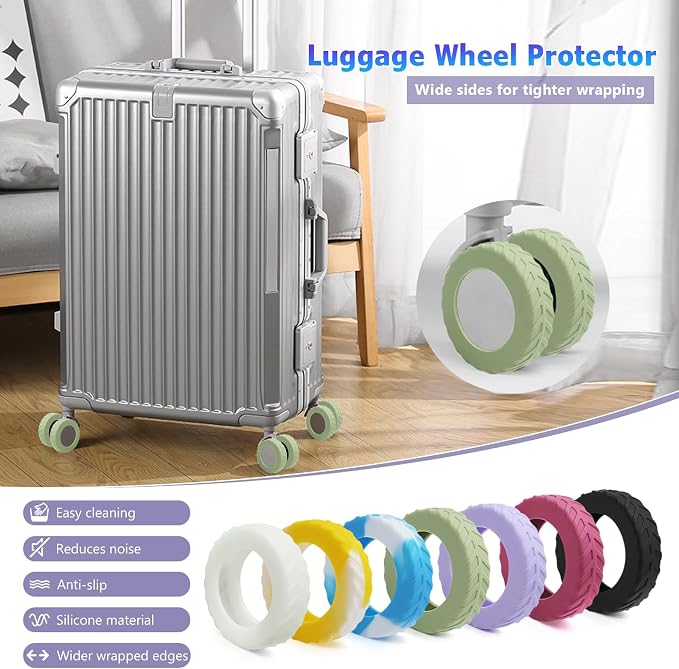 UMUST 16Pcs Luggage Wheel Covers,Silicone Cover for 2-2.4'' Suitcase Spinner Wheel, Upgrade Carry On Luggage Wheels Protector,Essential Travel Accessories (Green)