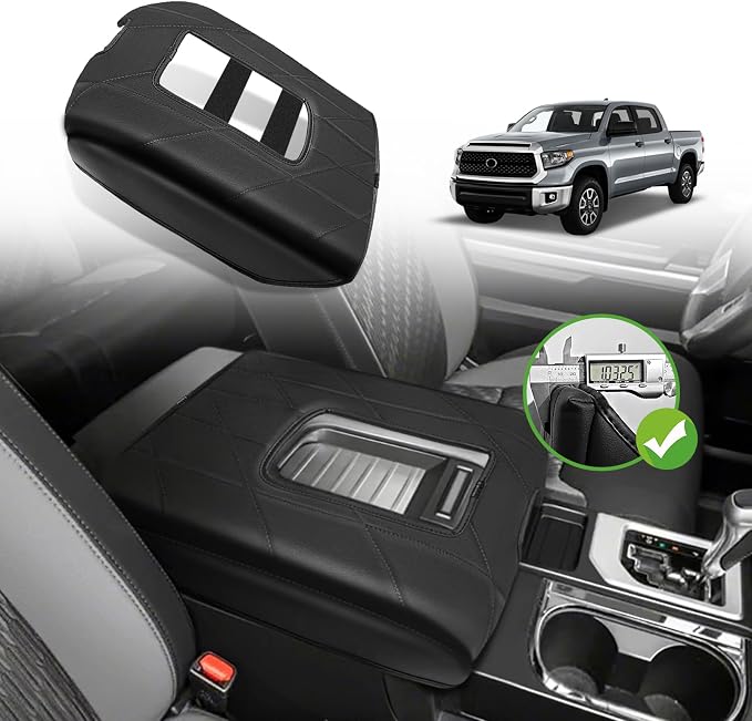 Muslogy Center Console Armrest Cover Fit for Toyota Tundra 2014-2021 Accessories, Comfort Armrest Pad Console Lid Cushion Vegan Leather 1-Inch Extra Thick(Bucket Seat ONLY)