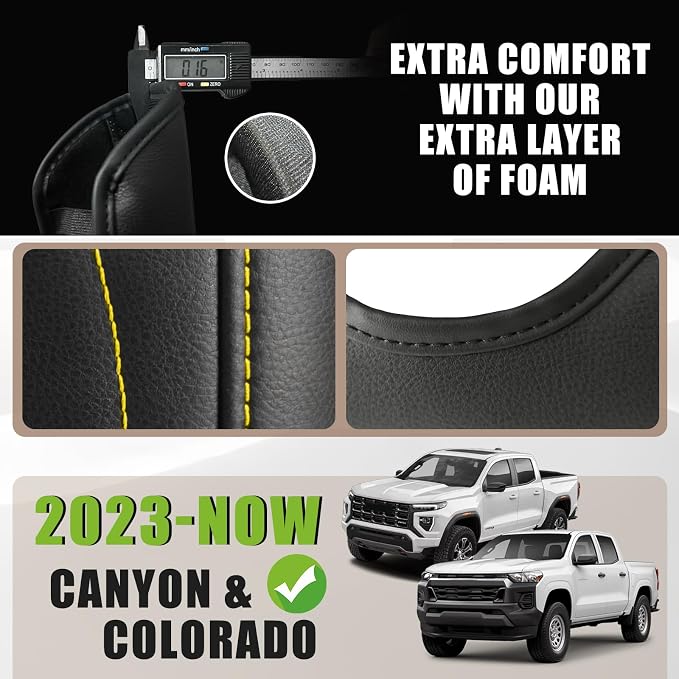Muslogy Center Console Armrest Cover Fit for Colorado/GMC Canyon 2023 2024 2025 2026 Accessories, Comfort Armrest Pad Console Lid Cushion Vegan Leather Regular Thick (Yellow Trim)