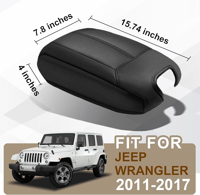 Muslogy Center Console Armrest Cover Fit for Jeep Wrangler JK JKU 2011-2017 Accessories, Comfort Armrest Pad Console Lid Cushion Vegan Leather Regular Thick
