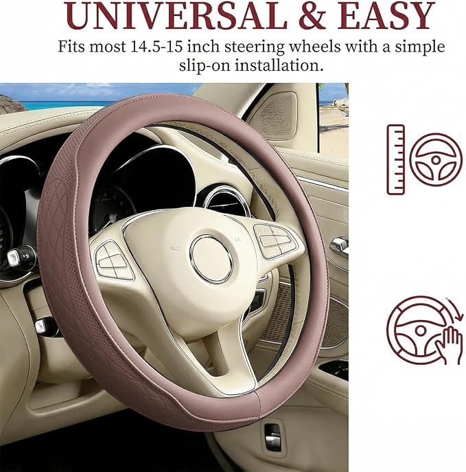 Car Steering Wheel Cover, Breathable Anti-Slip Vehicle Steering Wheel Protector with Inner Ring, Automotive Interior Protective Accessories, Universal for SUV RV Truck (Rose Pink)