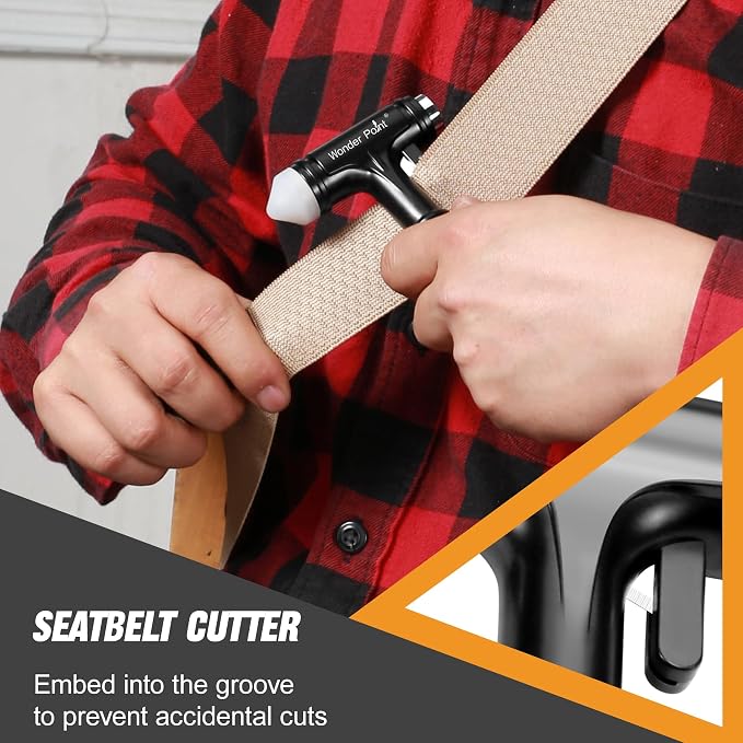Car Window Breaker, Automotive Safety Hammer with Seatbelt Cutter, 3-in-1 Emergecy Escape Tool Car Metal Window Breaker Seatbelt Cutter, Aluminium Alloy Glass Breaker Hammer(Black 1Pack)