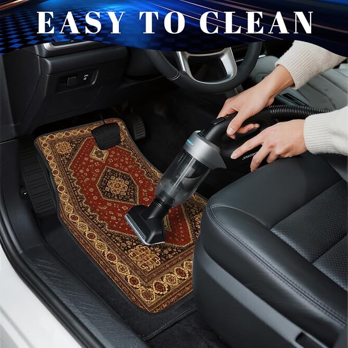 Carpet Car Floor Mats Set of 4 Red Brown Geometric Rug Automotive Foot Mats Rugs Carpet for Car Non-Slip Auto Car Accessories Universal Fit for Car SUV Truck Van