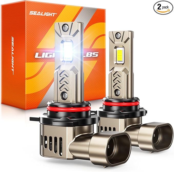 SEALIGHT 9012/HIR2 LED Light Bulb, 10X 45000LM Super Bright, 9012 Drving Lights with Cooling Fan, 3MIN Plug-N-Play, IP68 Waterproof, Pack of 2