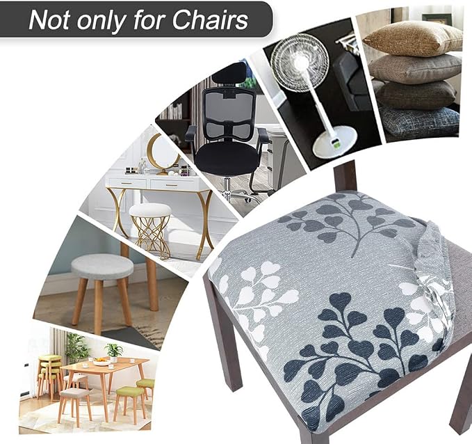SearchI Seat Covers for Dining Room Chairs Stretch Printed Chair Seat Covers Set of 6, Removable Washable Upholstered Chair Seat Protector Cushion Slipcovers for Kitchen, Office(Leaves Pattern)