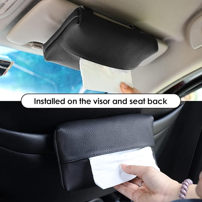 KINIVA Car Tissue Holder Sun Visor Napkin Tissue Box Holder for Car Visor Leather Tissue Holder Dispenser for Car(Black)