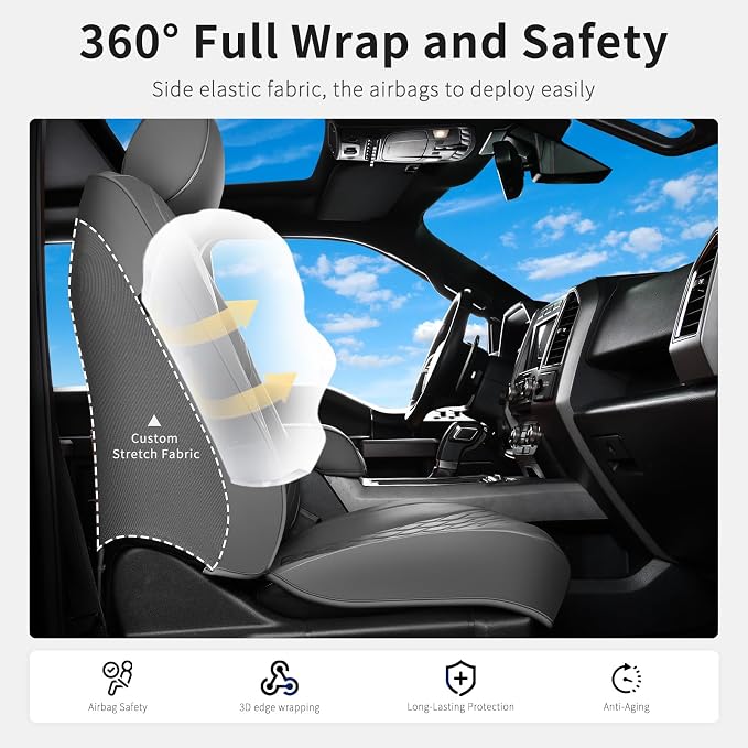 Huidasource Fit for Gray Chevy Silverado/GMC Sierra Front Seat Covers, Thickened Perforated Nappa Leather Front Truck Seat Covers 2007-2026 1500, 2015-2026 2500HD 3500HD Crew Double Extended Cab