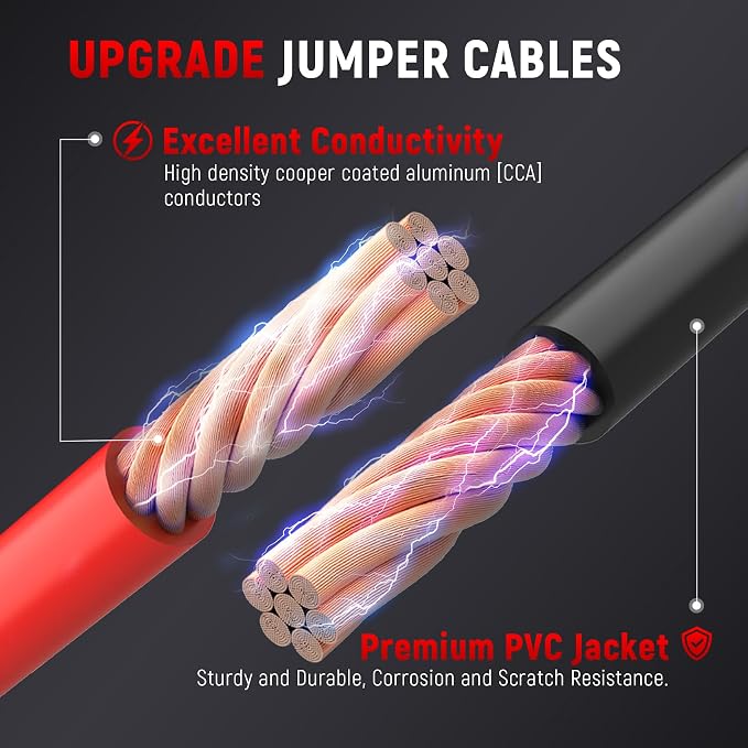 TOPDC 2 Gauge 16 Feet Jumper Cables for Car, SUV and Trucks Battery, Heavy Duty Automotive Booster Cables for Jump Starting Dead or Weak Batteries with Carry Bag
