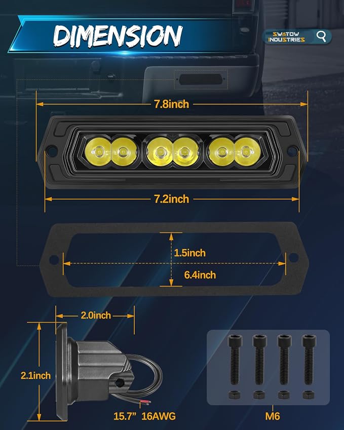 Flush Mount Pod Lights 7 Inch, SWATOW INDUSTRIES 60W CREE LED Light Bar 7" Flush Mount Reverse Lights Offroad Light Spot LED Pods Backup Light for Truck Pickup SUV UTV ATV Side by Side