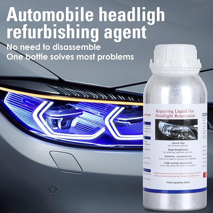 200ML Headlight Restoration Liquid,Automobile Headlight Lens Polish Repair Liquid, Car Headlight Scratch Restoring Fluid for Repair Headlight Yellowing, Haze, Scratches