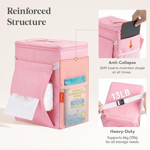 Lifewit Car Trash Bin, 2 Gallon Leakproof Waterproof Vehicle Garbage Can with Lid & Tissue Holder, Car Interior Organizer for Front/Back/Console, Automotive Accessory, Pink