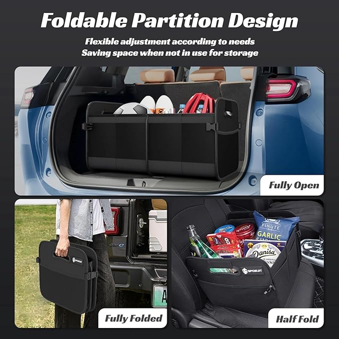 Sposuit Trunk Organizer for Car - 80L Collapsible Car Storage with 11 Pockets & Reinforced Handles, SUV Trunk Organizers for Grocery Cargo(Black)
