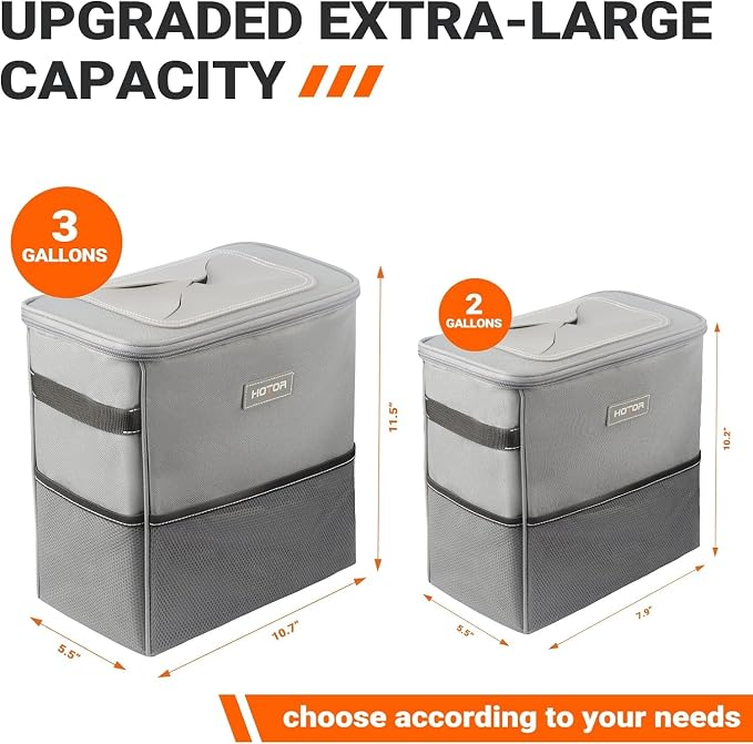 HOTOR 3 Gallons Car Trash Can, Ultra Large Capacity Organizer and Storage with Adjustable Straps & Magnetic Snaps, Waterproof Car Accessory for Interior Car Stuff Storage, Gray