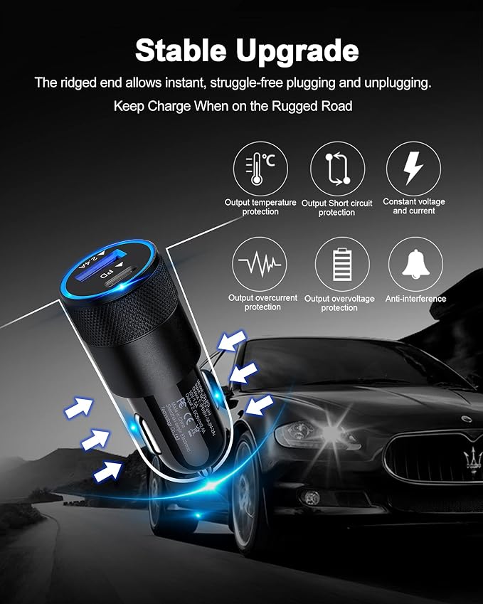 AILKIN 30W PD USB C Car Charger, USB Type C Fast Power Charging Block | Dual Port USB A & USBC Plug Cargador Carro Lighter Adapter for iPhone, iPad, Samsung Galaxy, Google Pixel, Moto, USB-C Port