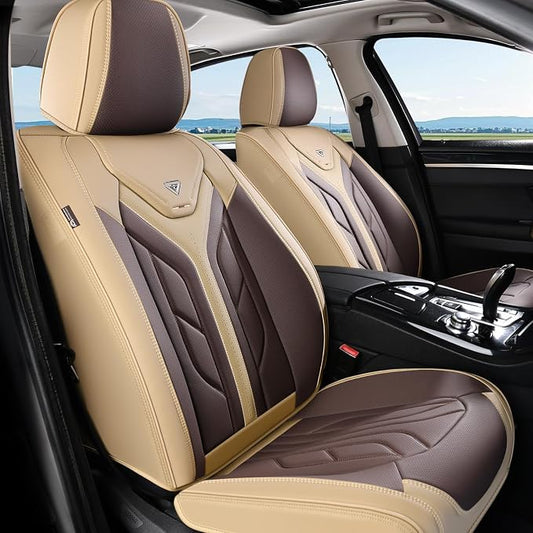 Coverado Seat Covers, Car Seat Covers Front Seats, Leather Seat Covers for Cars, Automotive Seat Covers Car Seat Protector Car Seat Cushion Universal Fit for Most Sedan SUV Pick-up Truck(Beige&Coffee)