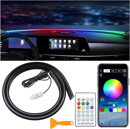 Interior Car LED Strip Lights with APP Control,RGB 210 Modes Neon Car Ambient Lighting,55in LED Strip Lights for Cars,Dynamic Chasing Music Sync Neon Car Ambient Lighting Kits