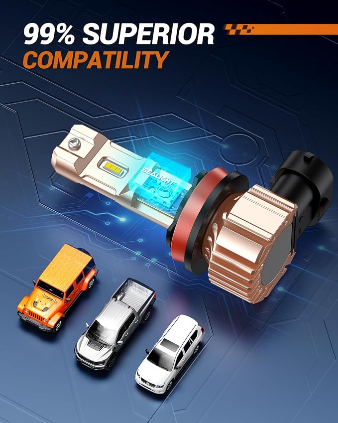 SEALIGHT H11 LED Fog Light Bulbs Yellow, 14000Lumens 600% Brightness 50000 Hours Lifespan H16 H8 LED Fog Bulb, 3000K Amber Strong Penetration, Play and Plug, Pack of 2