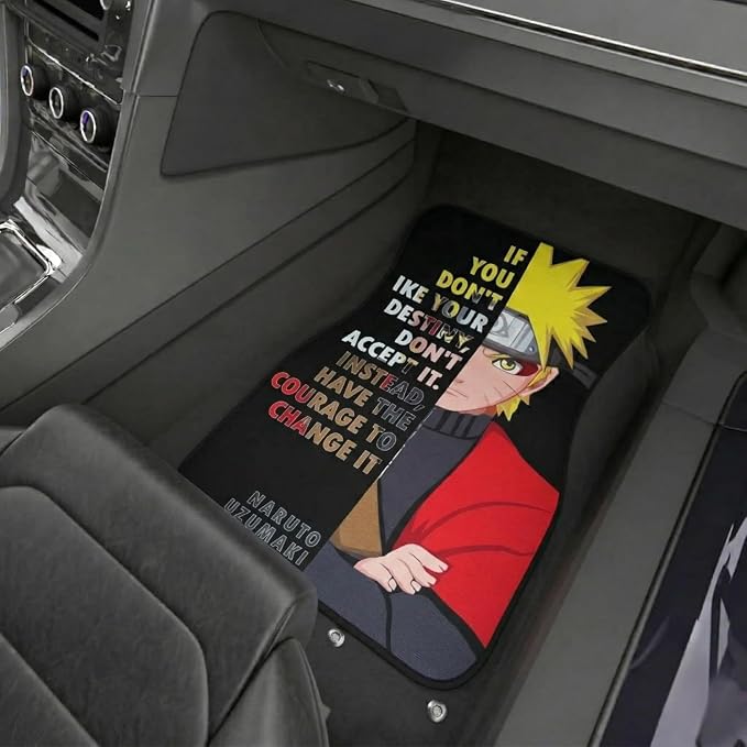 Anime Car Carpet Mat Set of 2 Front, NAR sage Design Automotive Accessories Interior All Weather Floor Mats Decor with Non Slip Black Anti Skid Backing
