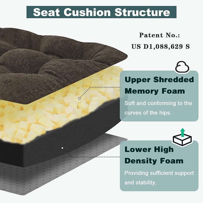 baibu Memory Foam Small Recliner Cushions with Lumbar Support Pillow Set, 18x16x4 Inch Dual-Layer Design Non-Slip Recliner Seat Cushion & Back Support Pillow for Reduce Hip & Lumbar Pain, Brown