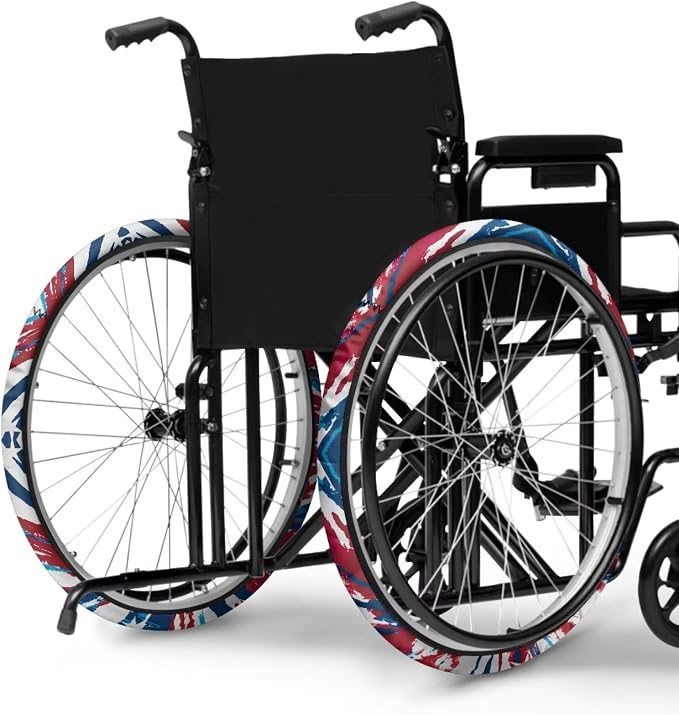 Patriotic Tie Dye Wheelchair Wheel Covers Non-Slip Wheelchair Accessories Tyre Covers to Protect Floors Carpets Fits 24" Wheels Set of 2 Pairs