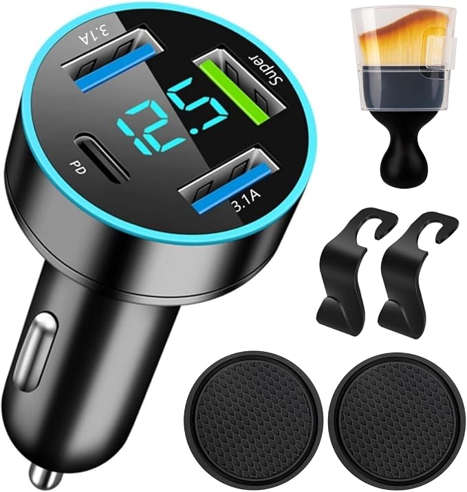 88W Car Charger Super Fast Charging Cigarette Lighter USB Phone Accessories Charger Adapter with QC USB c Type c PD Universal Quick Charge Multi 4 Port for 12-24v Car Cigarette Lighter Plug