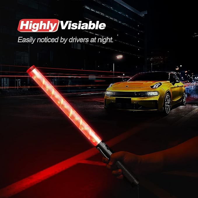 RoadHero 6 Pack Traffic Wand, 21 Inch Led Traffic Control Baton, Safety Light Wands with 2 Flashing Modes, Air Marshaling Signal Wand with Side Clip for Airport, Parking, Car Directing