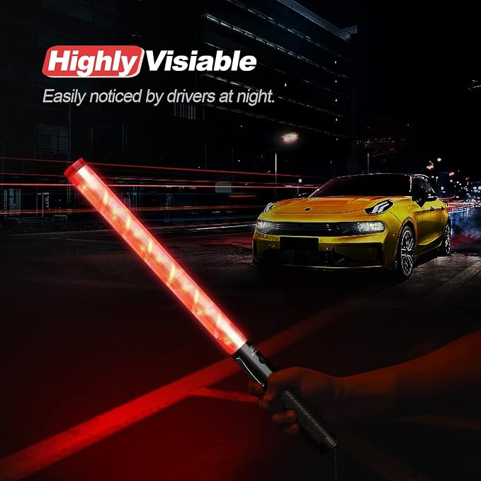 RoadHero 4 Pack Traffic Wand, 21 Inch Led Traffic Control Wands with 2 Flashing Modes, Safety Light Baton with Side Clip for Airport, Parking, Car Directing