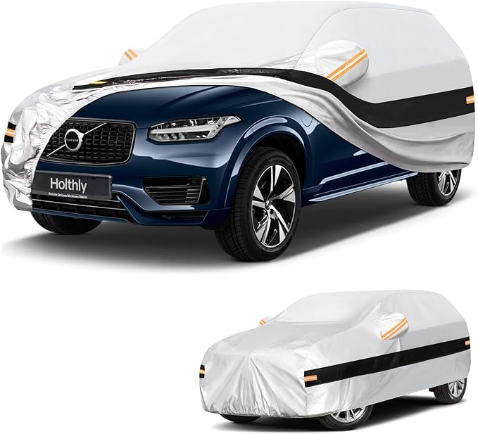 10 Layers SUV Car Cover Custom Fit for Volvo XC90 (2015-2026), Waterproof All Weather for Automobiles, Outdoor Full Cover Sun Dust Rain Protection with Cotton. Silver