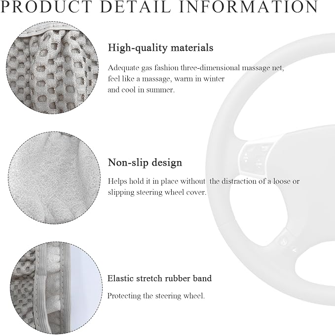 Yourkar Elastic Steering Wheel Cover, 15"×15" Comfy Breathable Stretch Steering Wheel Protector, Ice-Silk Cloth Polyester Steering Wheel Cover for Men Women, Car Accessories (Gray)