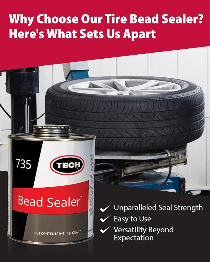 TECH Tire Bead Sealer, 1 Quart – Stops Leaks Between Rim and Edge, Fills Gaps for Old or New Wheels, Compatible with Tubeless Sealants, Solution for Reliable Leak Prevention and Repairs