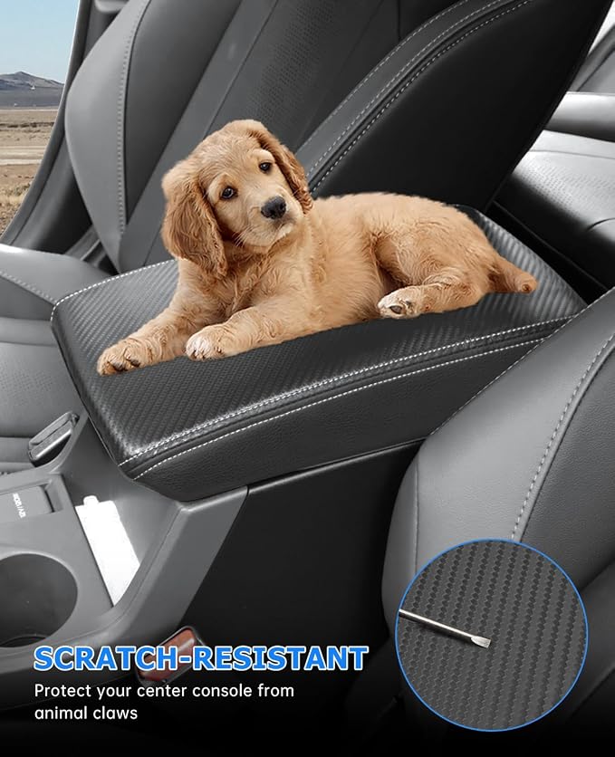 INTGET for 2026 Subaru Crosstrek/Impreza Accessories 2024 2025 Center Console Cover Leather Car Armrest Arm Rest Box Lid Middle Console Seat Cover Protector (Carbon Fiber Texture, 2024+)