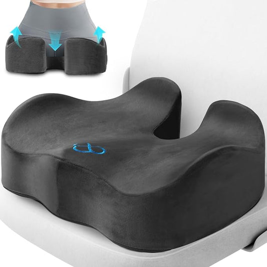 CushyOasis Seat Cushion, Gel Chair Cushions, Office Chair Cushions, Anti-Slip Bottom & Removable Cover Tailbone Pain Relief Cushion, Memory Foam Seat Cushion, 5.28 in Thick (Grey)