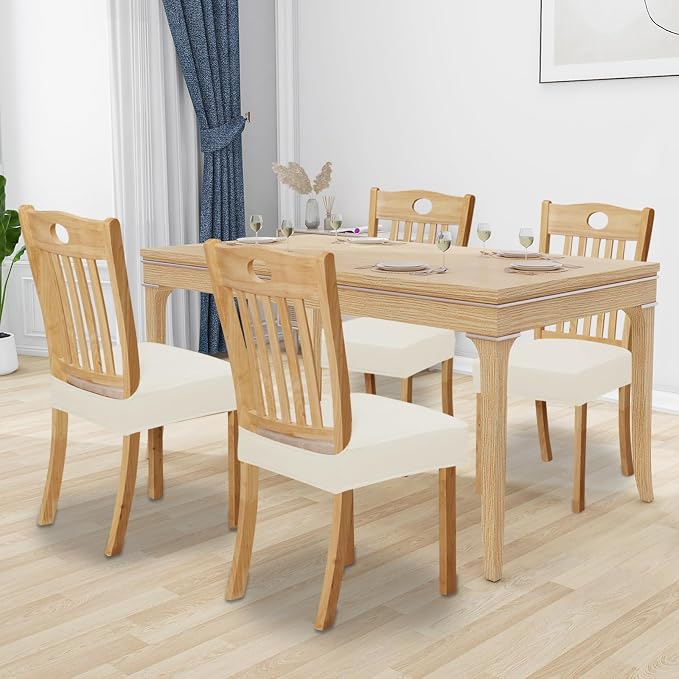 Easy-Going 100% Waterproof Seat Covers for Dining Room Chairs Set of 4, Stretch Chair Seat Slipcovers Protector Removable and Washable Kitchen Dining Chair Covers, Ivory