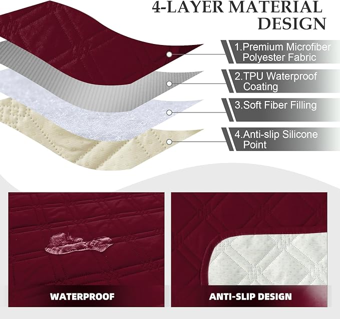 Genina Waterproof Recliner Chair Covers, Recliner Cover for Dog Pets Friendly, Washable Antislip Reclining Chair Cover Furniture Protector, Sofa Slipcover for Living Room(23.6inch/Burgundy)