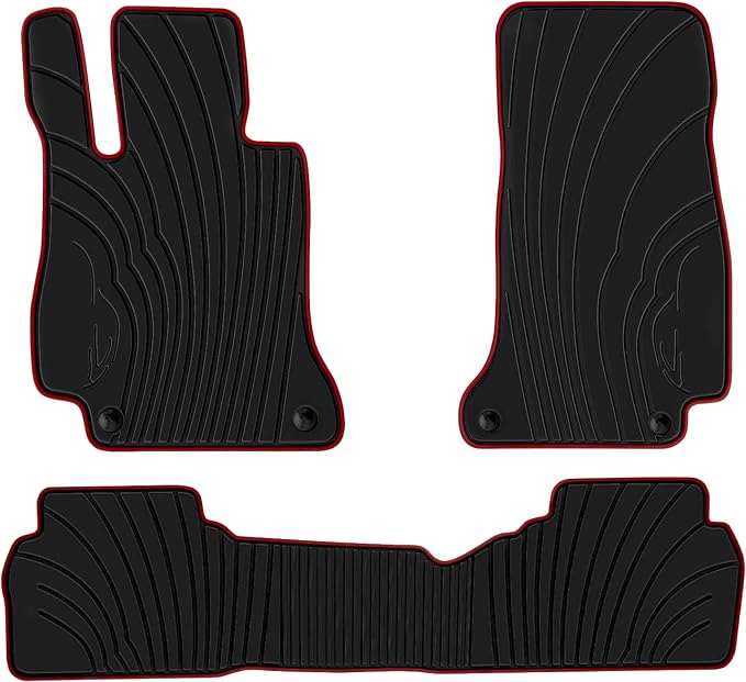 Car Floor Mats for Mercedes-Benz E-Class Sedan 2017-2023 W213 E300 E320 E400 E350 E63 E550 Custom Fit Black Red Rubber Auto Liners Set All Weather Heavy Duty Odorless