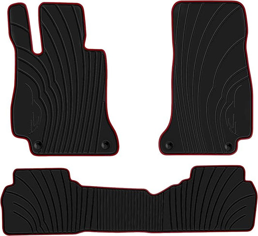 Car Floor Mats for Mercedes-Benz E-Class Sedan 2017-2023 W213 E300 E320 E400 E350 E63 E550 Custom Fit Black Red Rubber Auto Liners Set All Weather Heavy Duty Odorless