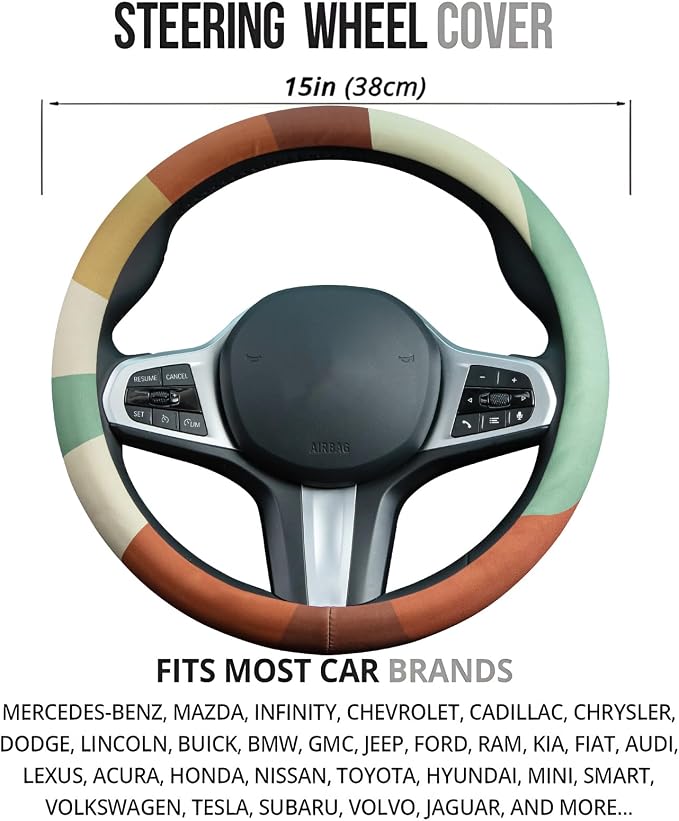 Retro Sun Rays Steering Wheel Cover Auto Steering Wheel Protector, Anti-Slip, Breathable, Absorbing Sweat, Universal Retro Car Accessories 14.5–15 inch,Fit for Most Car, Trucks, SUV