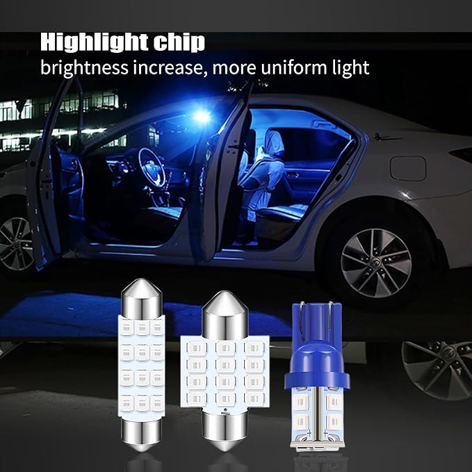 Pack-24 Car LED Bulb Kit Set, T10 31 mm 42 mm Interior Car Lights Bulbs Dome Light, Festoon Bulbs LED Replacement Bulbs for Car Dome Map Door Courtesy License Plate Lights (Blue)