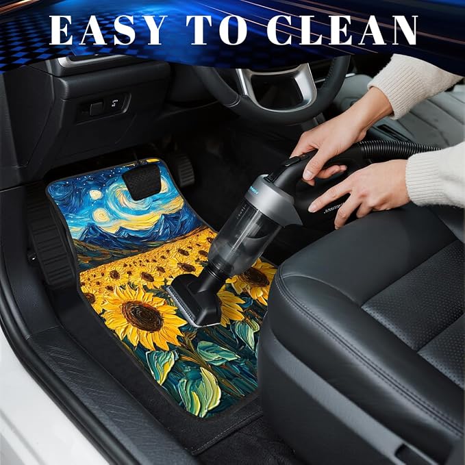 Sunflowers Car Floor Mats Set of 4 Starry Night Sky Blue Star Automotive Foot Mats Rugs Carpet for Car Non-Slip Auto Car Accessories Universal Fit for Car SUV Truck Van