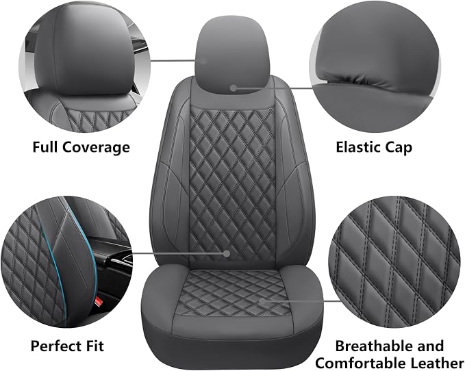 Premium Leather Car Seat Covers Full Set,Universal Fit for Cars,Trucks&SUVs,Waterproof Car Seat Cushion,Full Coverage Car Seat Protector with 5 Seats,Grey