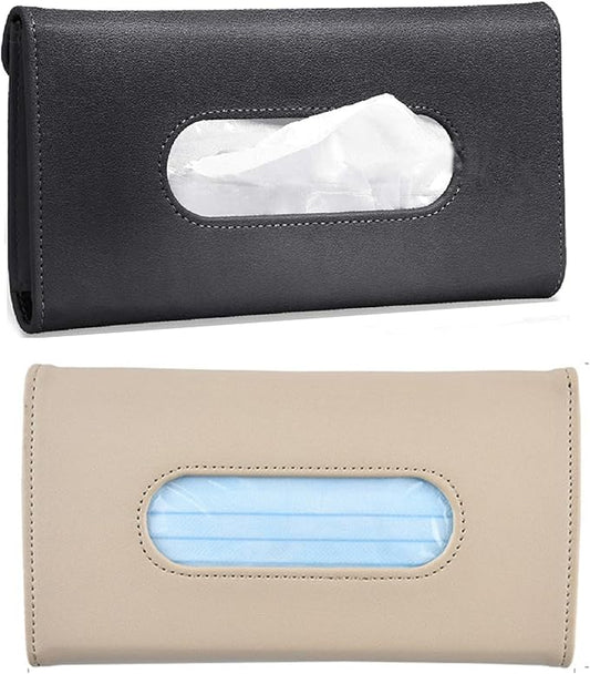 2PCS Car Tissue Holder Sun Visor Napkin Holder with Tissue Car Mask Holder | Refill Car Mask Holder PU Leather Tissue Box Tissue Box Holder Hanging Tissue Holder Mask Dispenser for Car