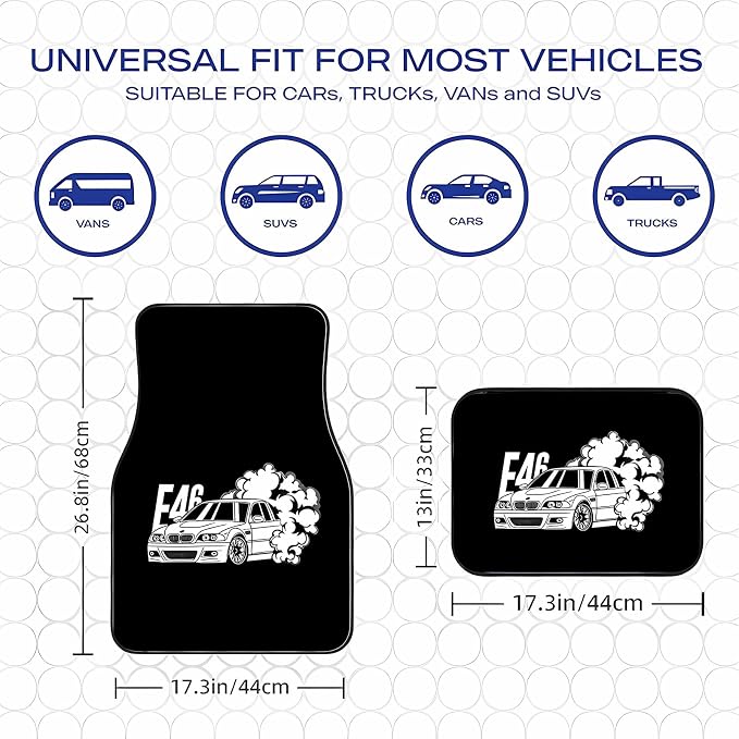 Universal Fit Car Floor Mats Set of 4Pcs, E46 Car Print All-Weather Front Rear Car Carpet Mats, Non-Slip Car Floor Mat Car Accessories for Automotive Trucks SUV Sedans Vans