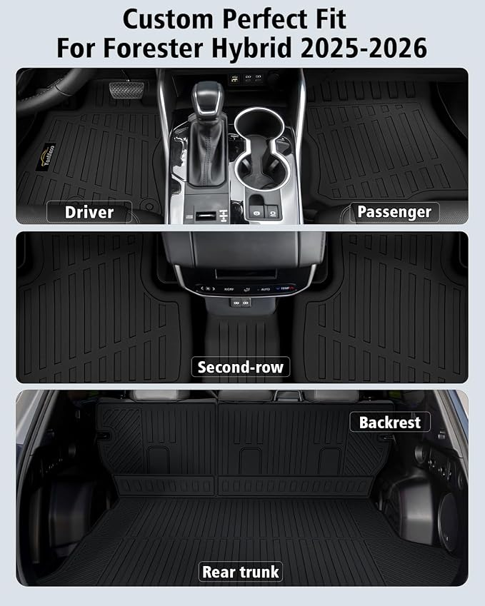 Floor Mats Fit for Subaru Forester Hybrid 2025 2026 Trunk Mat with Backrest Mat All Weather TPE Rubber Cargo Liner Back Seat Protector Full Set for Forester 2025 Plug-in Hybrid Accessories, Black