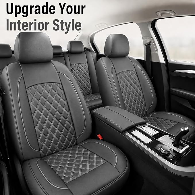 HChengkikz Car Seat Cover, Waterproof Nappa Leather (Gray) | Breathable, Airbag compatible, Easy to Install, Universal Fit for Most Cars, Sedans, SUVs, Vans, Trucks