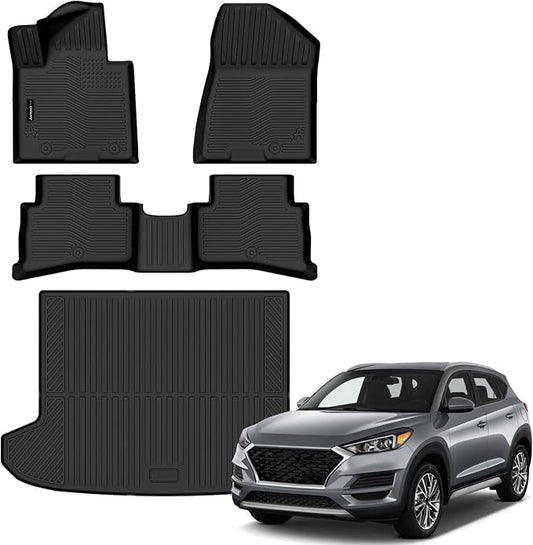 Auxko All Weather Floor Mats Cargo Mat for Hyundai Tucson 2019 2020 2021 All Season TPE Accessories Guard Odorless Anti-Slip Floor Liners Trunk Mat for Hyundai Tucson 2019-2021
