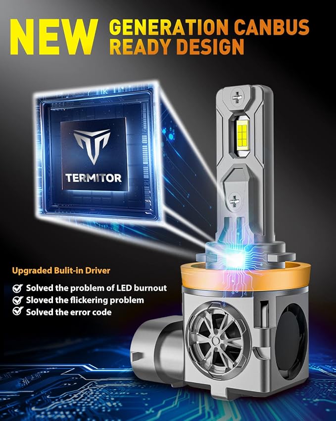 Termitor Upgraded H11 H9 High/Low Beam Bulbs, 126,000LM 6500K, Pack of 2