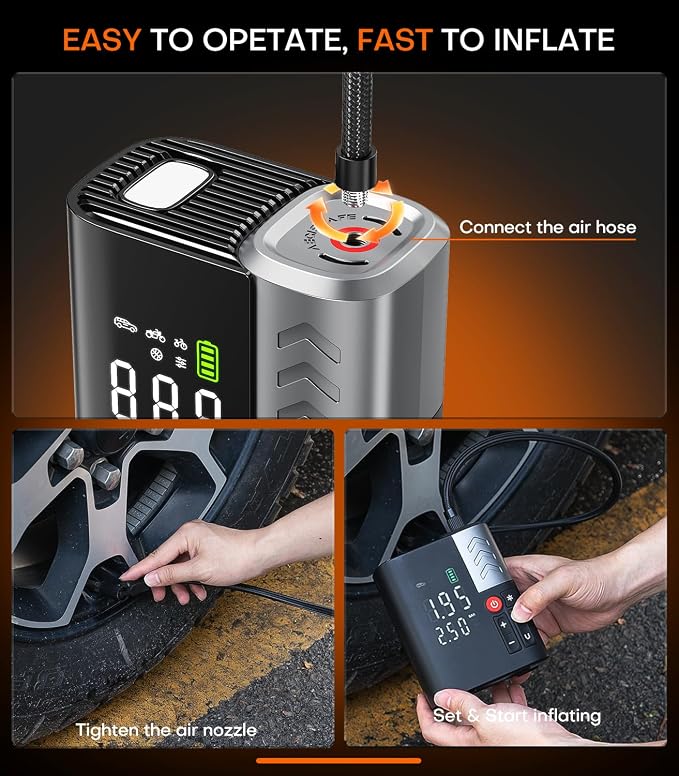 Tire Inflator Portable Air Compressor, SuperBars 7X Faster Air Pump with APP, 160PSI 48LPM Electric Tire Pump with 10400mAh Battery, 45W Faster Charging, Tire Inflator for Car SUV Pickup RV MPV Truck